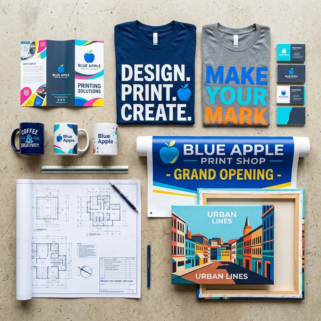 Commercial print products created by Blue Apple Printing